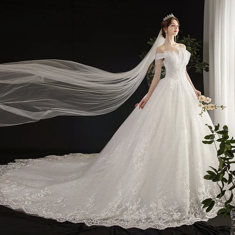 J10 Cross-border foreign trade wedding dress 2024 new bride one shoulder