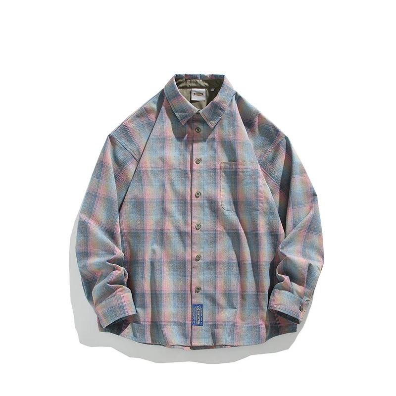 Oversized Long Sleeved Shirt Men Fashion Casual Shirt Men Streetwear Korean Loose Colorful Plaid Shirt Mens Vintage Shirts M-2XL