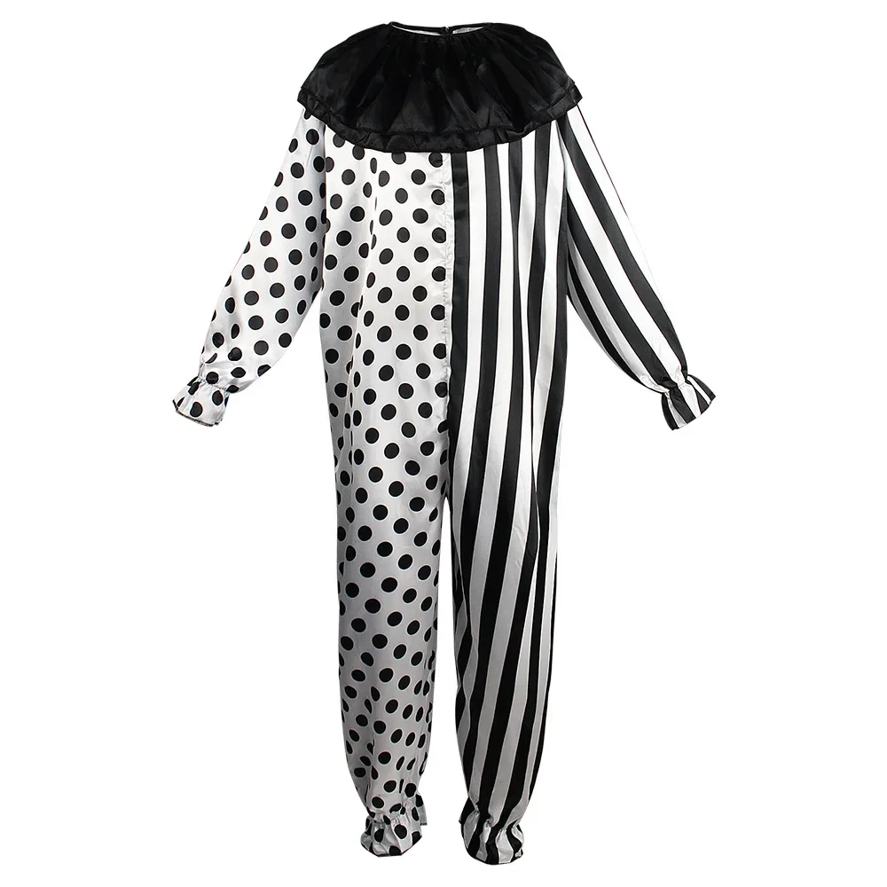 Schwarz-Weiß-Spiel Clown Cosplay Ball Cos Joker Horror Body Terror Jumpsuits mit Maske Halloween-Kostüme für Männer Frauen