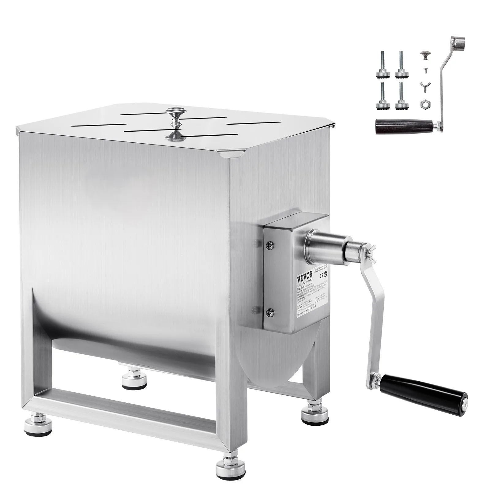 SucceBuy 10 20 30 40L Manual Meat Mixer Fixed Tank Meat Processing Equipment Sausage Mixer Machine with Lid Handle Gear Reducer