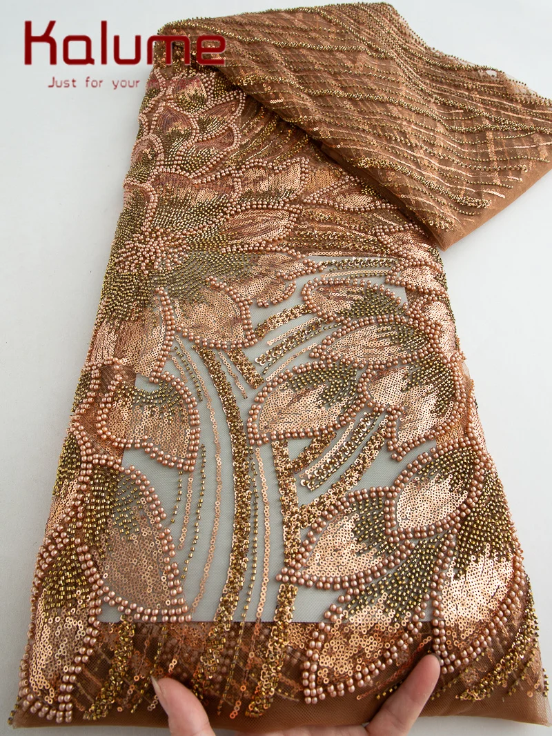 

Kalume Lace Tulle Beaded Fabric 2025 High Quality 5 Yards French African Lace Fabric Luxury Wedding Dress for Women Sew F4623