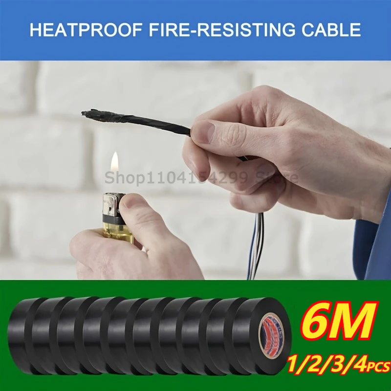 6m/roll Black Electrical Tape High-Temperature Resistant Electrical Tape Durable Soft Insulating Adhesive Electrical Tape