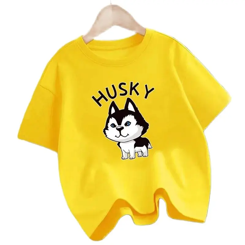 2024 Kids Summer New Fashion Pet Dog  T-shirt Animal Siberian Husky Funny Creative O-neck Tops for Boy Girl 3-14y