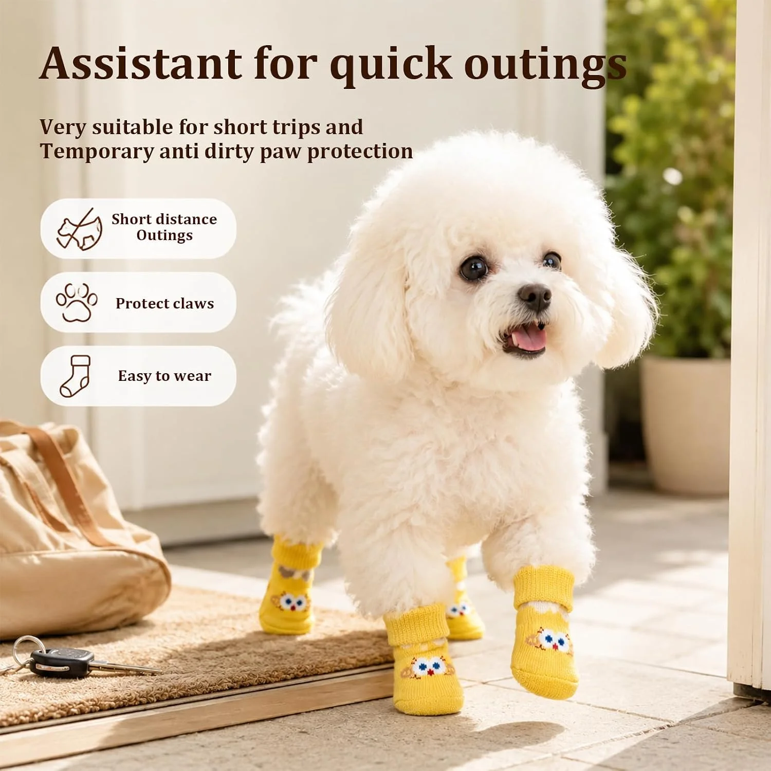Bear Print Pet Socks Folding Elastic Cuff Anti‑Slip Dog Socks Soft Warm Paw Protector Socks For Small Medium Puppy Indoor Wear