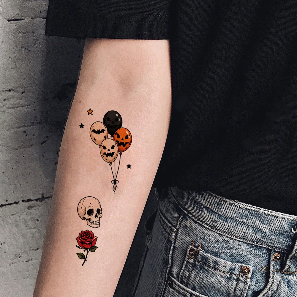 30 Stück wasserfeste temporäre Tattoos für Halloween-Party, Fledermaus, Kürbis, Totenkopf, Tattoo-Aufkleber für Frauen und Männer, Gesichts- und Körper-Make-up – Detail 3