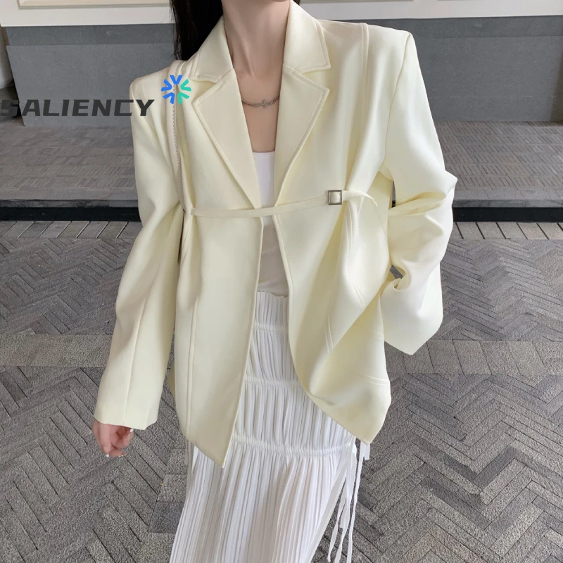 

Spring Autumn Blazers Jacket Korean Style Lace-up Blouse Loose Vintage Casual Suit Women's Clothes Sexy Pleated Split Skirts