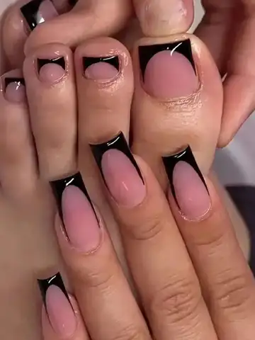48pcs French black border hand and foot armour Glossy fake toenails fully covered with nude spring break toenails for women's na