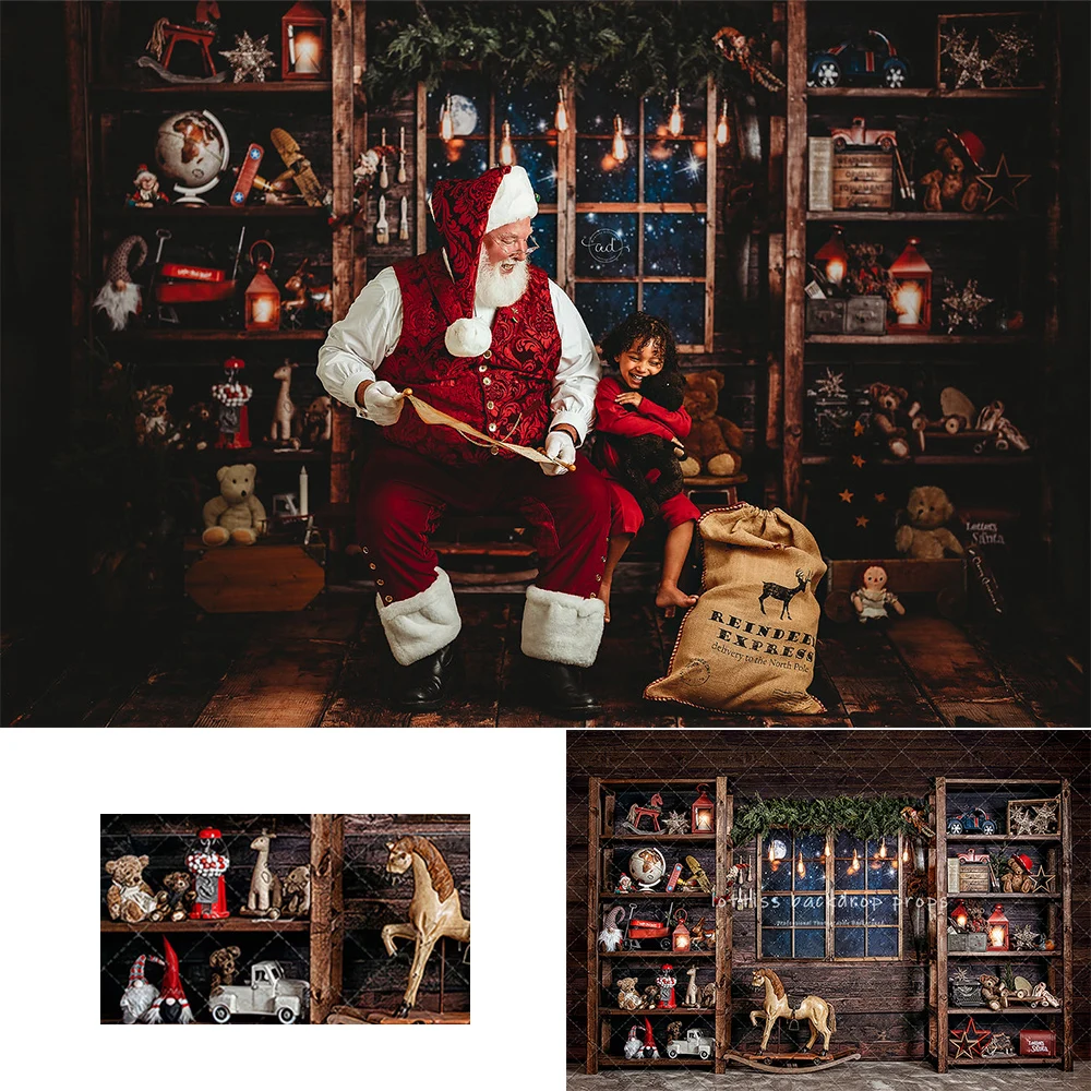 Santas Work Station Backdrops Kids Family Photography Child Adult Photocall Decors Baby Photo Christmas Store Backgrounds