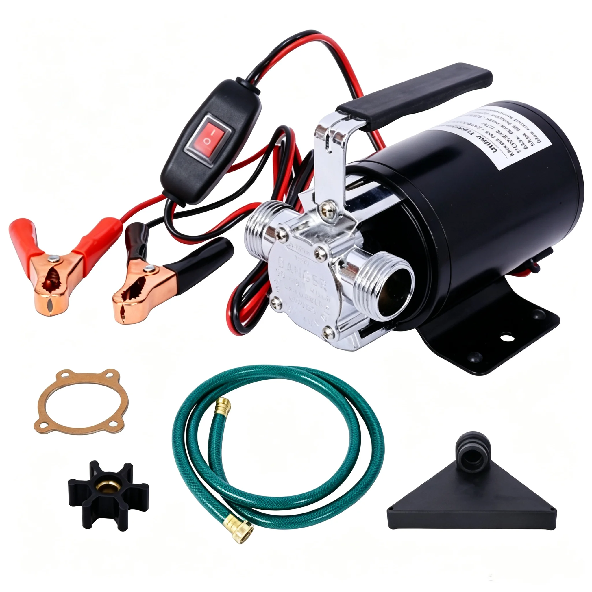 Black DC 12-Volt 1/10HP Mini Portable Electric Utility Water Pump 330GPH Sump Transfer Pump with Water Hose Kit for Battery Powered