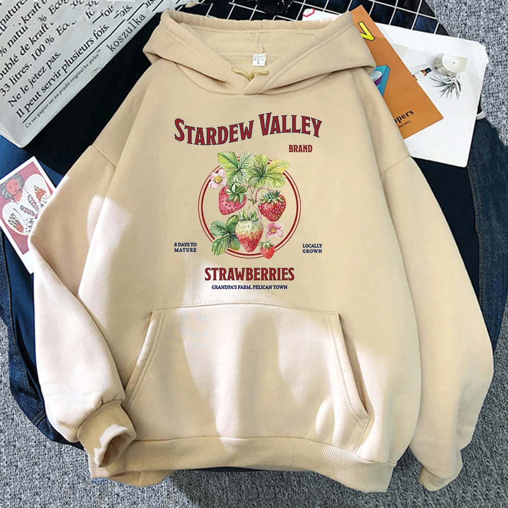 Stardew Valley Strawberries Anime Hoodie Vintage Kawaii Women Harajuku Hoodies Unisex Autumn Winter Clothes Pullovers Sweatshirt