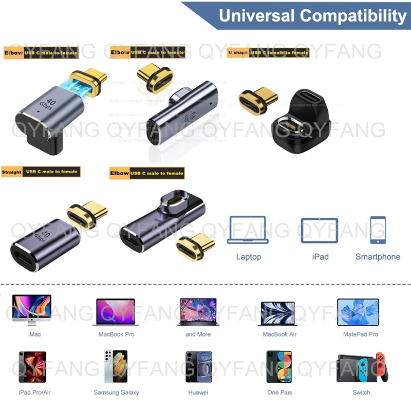 USB4 adattatore magnetico gomito USB C Thunderbolt3 8K PD100W convertitore da 40Gbps trasferimento rapido dei dati ricarica rapida per MacBook Pro