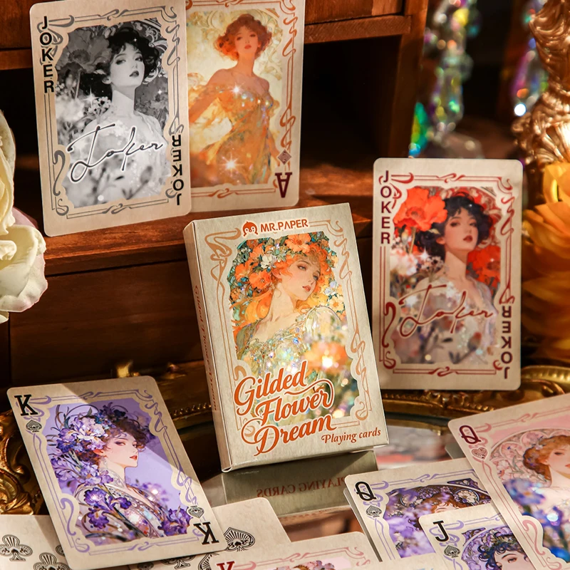 Vintage Collectible Playing Cards - 55pcs Kartu Bermain Bunga Emas, Desain