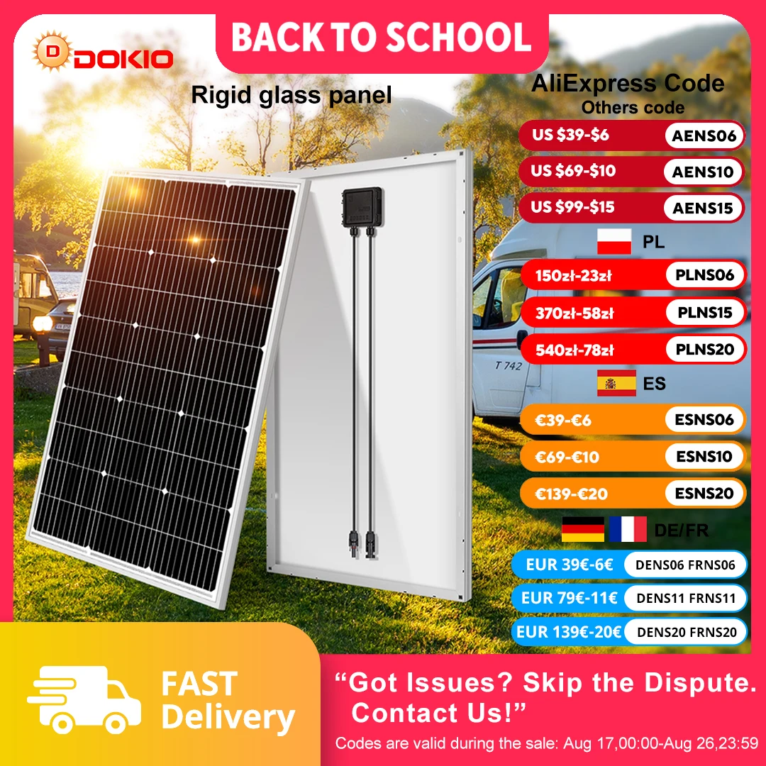 DOKIO 18V 100W/200W/400W starres Solarpanel China 18V monokristallines Silizium wasserdichtes Solarpanel zum Aufladen 12V # DSP-100M