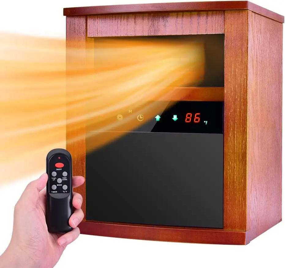 1500W Infrared Heater, Electric Space W/ 3 Heat Modes, Remote Control & Timer, Room Heater W/ Overheat & Tip-Over Shut USA