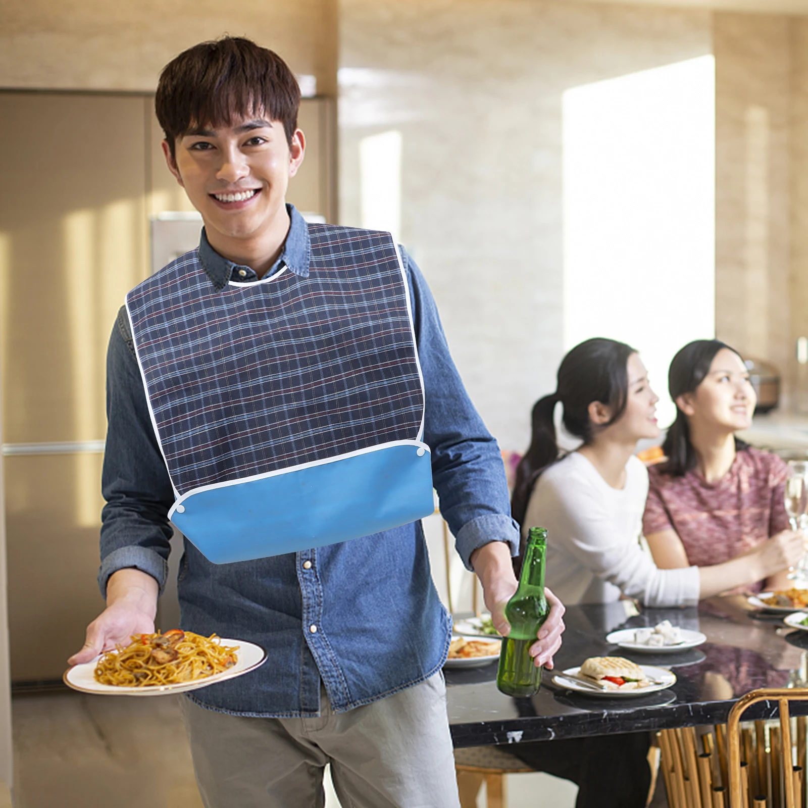

Large Waterproof for Elderly Washable Adult For Adults For Eating Bib Foldable Dinner Eating Bib Adjustable