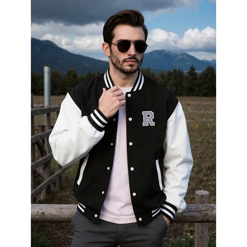 Veste de baseball décontractée pour homme, veste élégante pour homme, design avec poches, imprimé à motifs