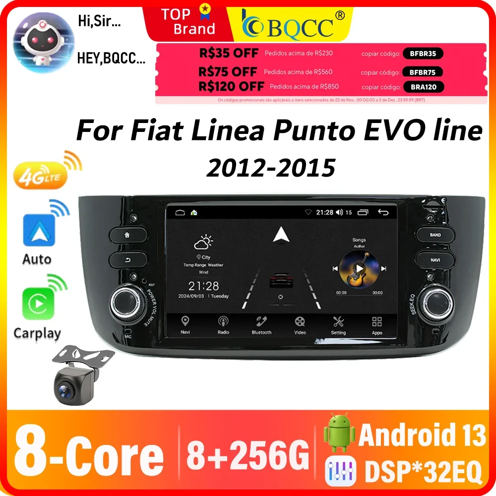 BQCC 6.2'' Car Radio For Fiat Linea Punto EVO line 2012-2015 Wireless Carplay Android Auto GPS WIFI Wiring Protection Car Stereo