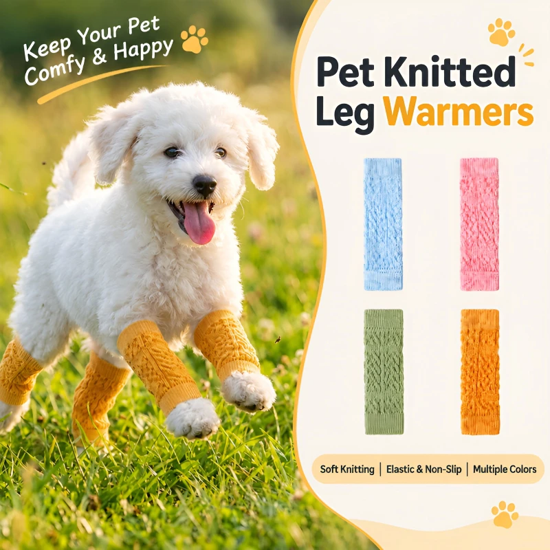 Knitted Dog Joint Protection Socks Pet Leg Warmers Soft Elastic Breathable Knee Elbow Guard For Small Dogs Cats Indoor Outdoor