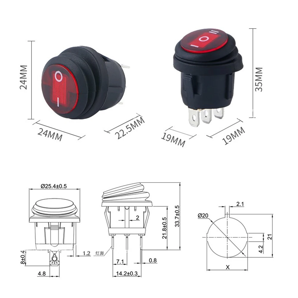 

Светодиодный 12 В 20 А для автомобиля, лодки, круглый водонепроницаемый кулисный тумблер, люминесцентные тумблеры, автомобильные аксессуары