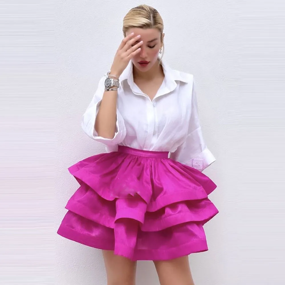 تنورة نسائية قصيرة متدرجة باللون الفوشيا بخصر عالٍ فوق الركبة تنانير حفلات faldas para mujeres تنورة عيد ميلاد للسيدات بدون أكمام