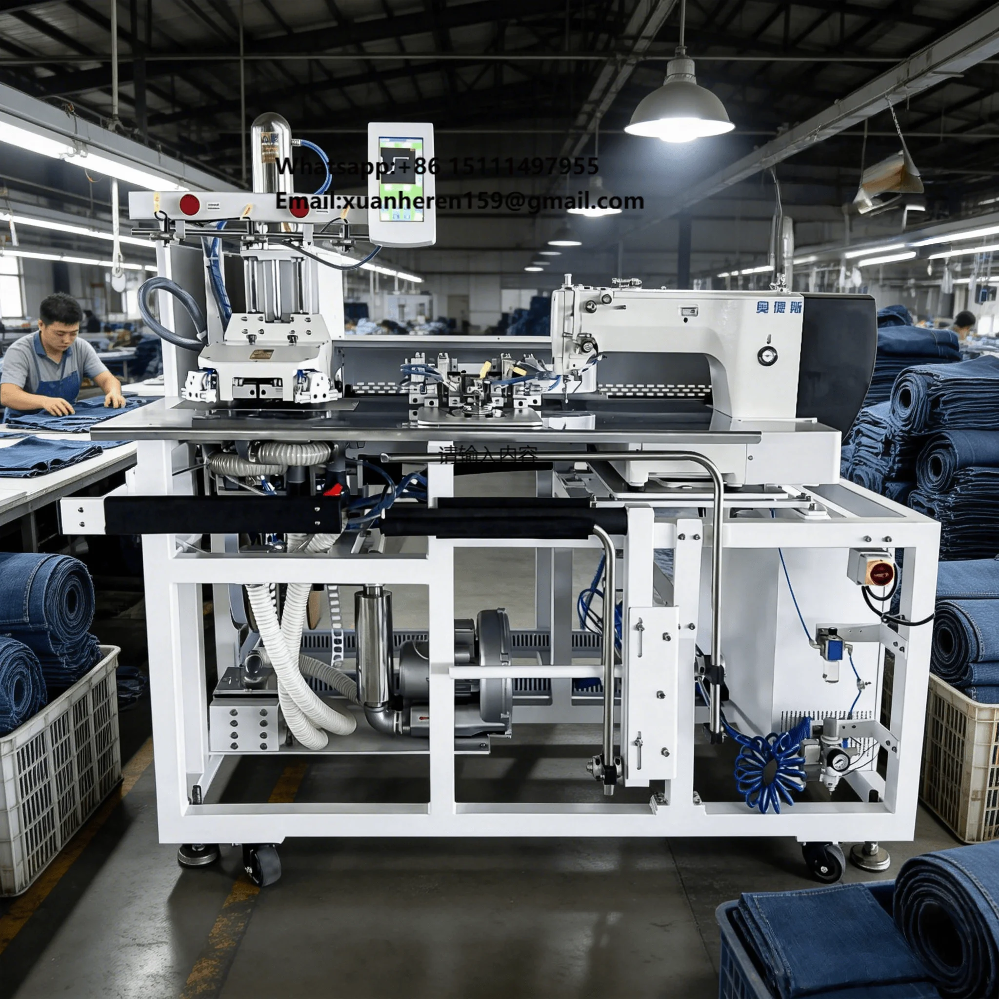 High Speed Automatic Pocket Setter with Programmable Control Pocket Flap & Cover Stitching Machine 2800 SPM for Jeans & Workwear