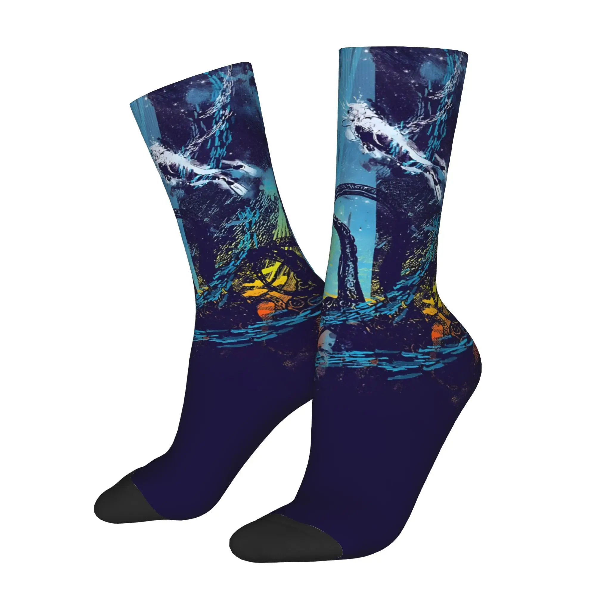1pc Diving Danger Printed Men's Socks  Novelty Hip Hop Harajuku Pattern Crew Sock Casual Gift