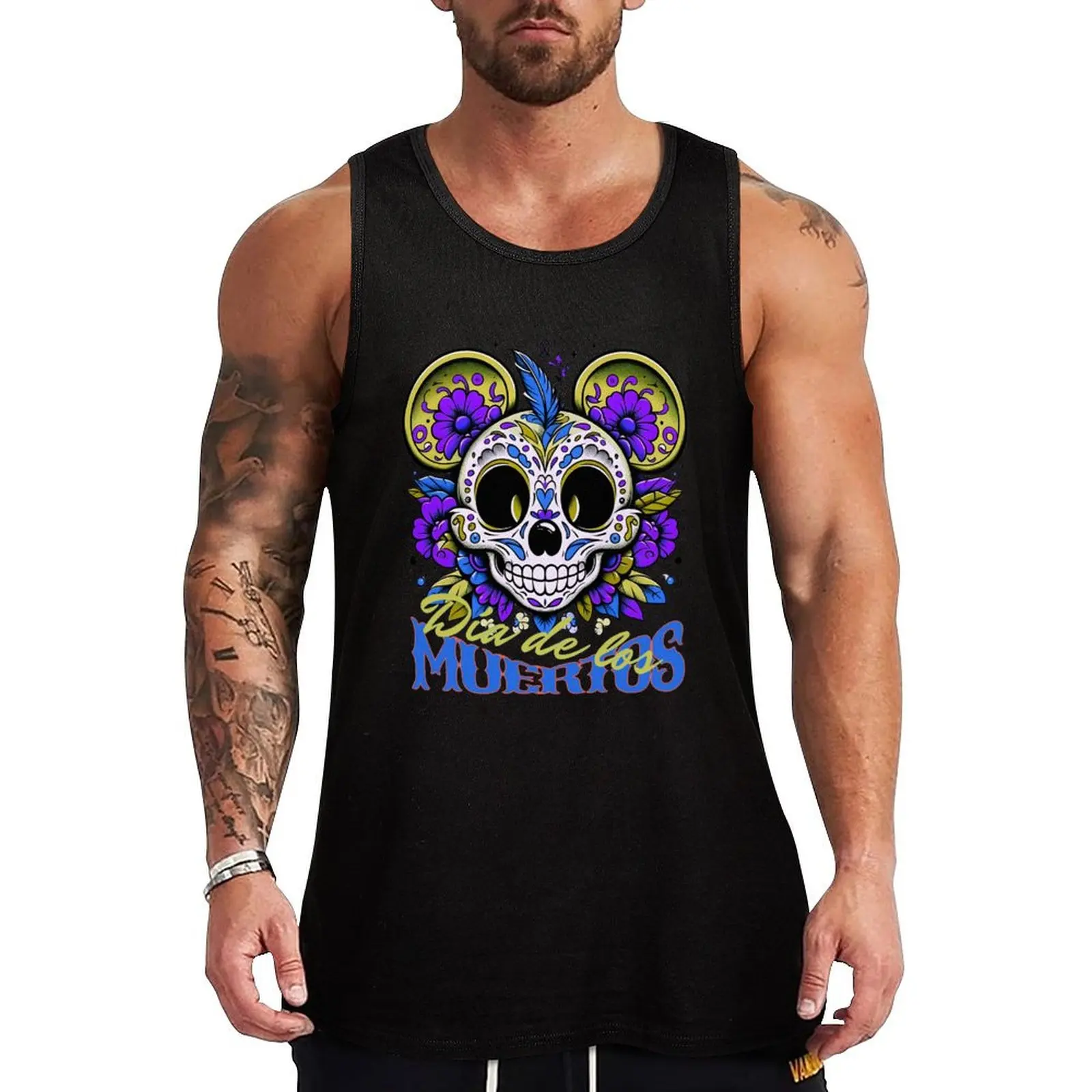 

DIA DE LOS MUERTOS - MOUSE SKULL IN FLOWERS Tank Top summer 2025 cotton t-shirts man Men's cotton t-shirt Male vest