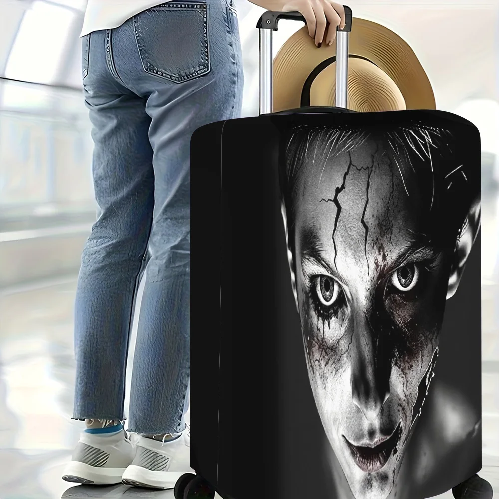 1pc luggage cover featuring a spooky cracked face design. Fits 18–32-inch suitcases; perfect for Halloween decorations