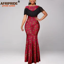 Vestidos africanos para mulheres, manga curta pendão, ombro fora, cintura alta, estampa ankara, festa de trajes, vestido maxi elegante, A2225038