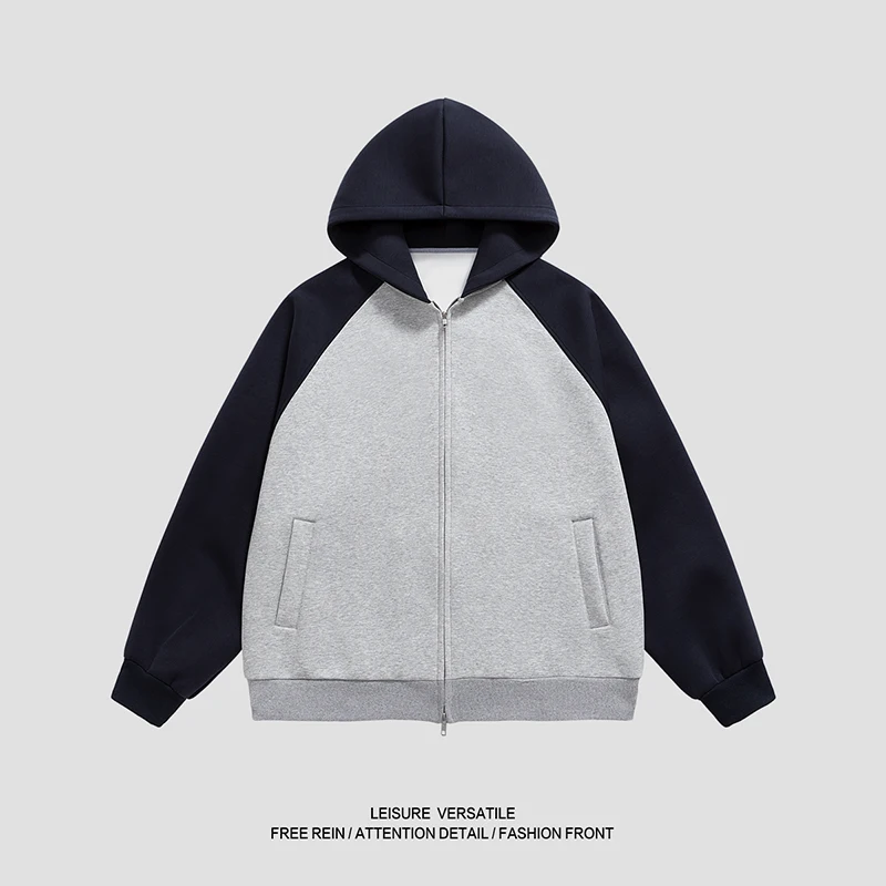

2025 New Men's Hooded Zipper Jacket with Zipper Sleeves, Soft and Breathable, Fashionable Street Style with Kangaroo Pockets