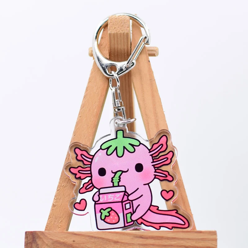 Drinking  Juice Axolotl Keychain Cute 15 Styles Arcylic Cartoon Figures Keyrings Kawaii Accessories