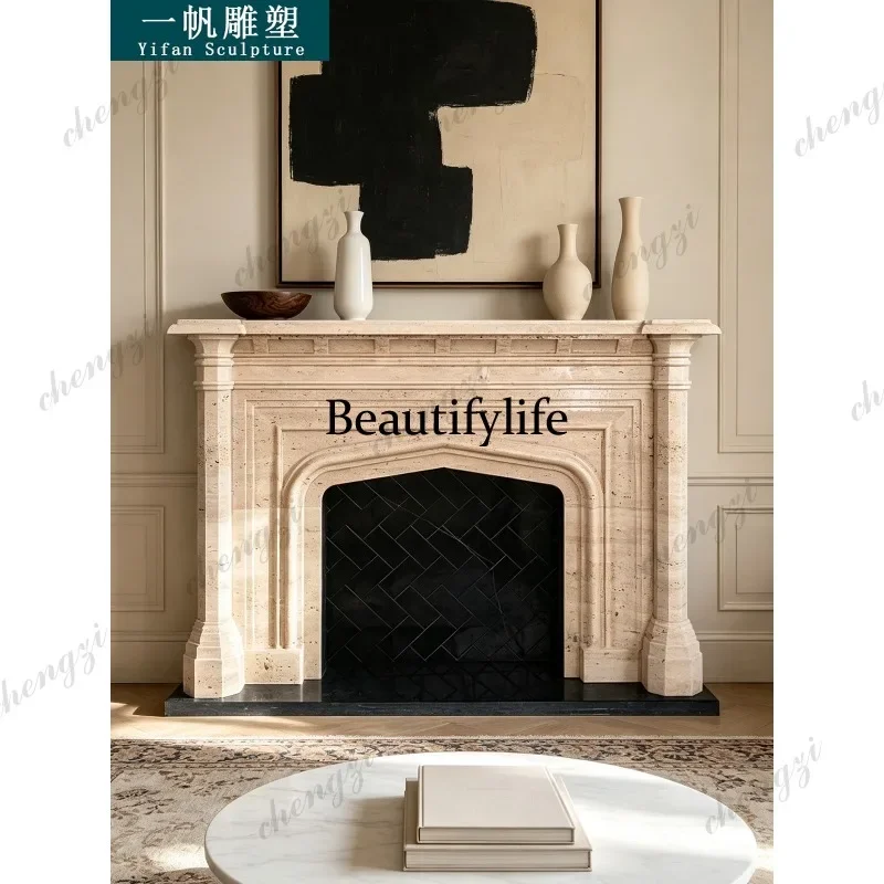 B178 Marble Fireplace French American Vintage Travertine Fireplace Living Room Mantel