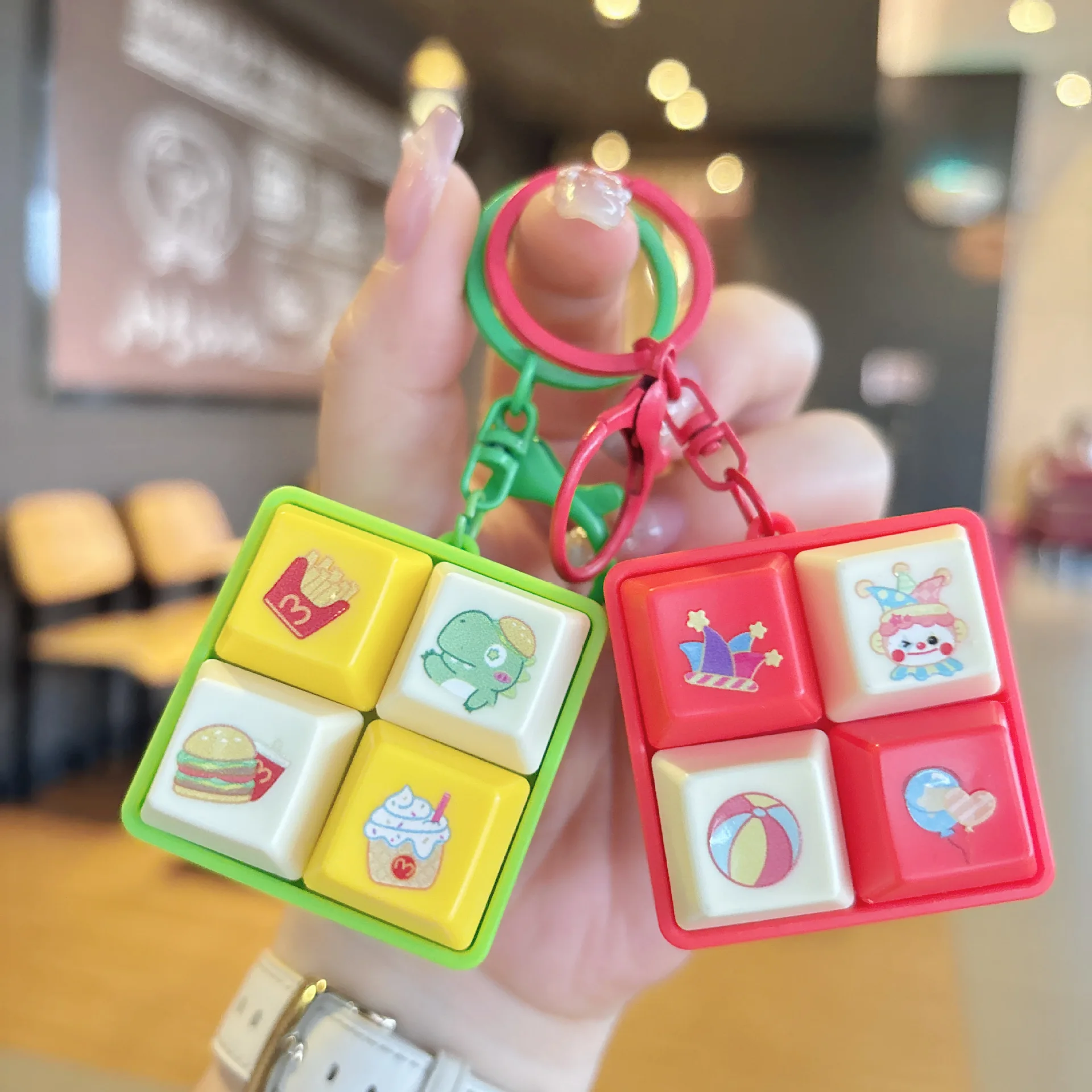 Square 4 keys  Button Bag Charm Keychain Cute Printed Decorative Pendant Fashion Backpack Handbag Ornament Accessory
