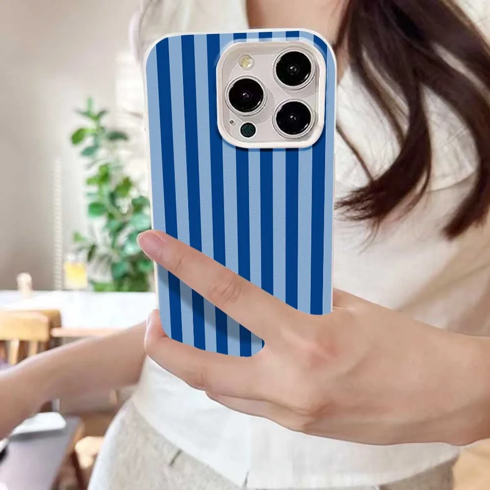 Doppelte blaue Farblinien Handyhülle für iPhone 17 16 15 14 13 12 11 Pro Max 16 15 Plus XR Silikon Matt Weiche Stoßfeste Hülle – Detail 4