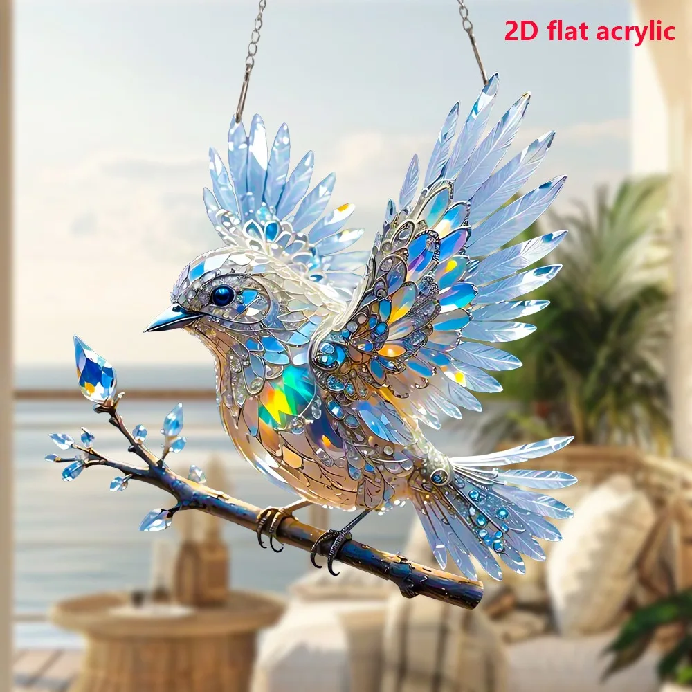 New Creative 2D Acrylic Bird Hangings Pendant Ornaments Sun Catcher Window Stained Birds Hummingbird Stained Window Hanging