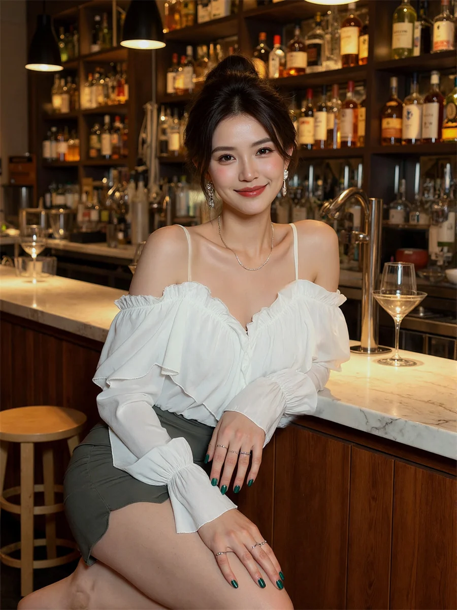 

Blouses Women Puff Sleeve Formal Denim Elegant Cotton White Striped Long Sleeveless Tops Summer Oversize Outerwears Female