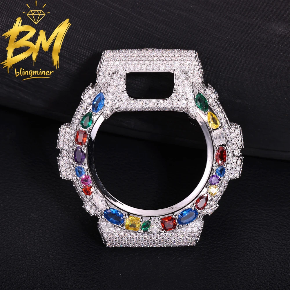 Blingminer VVS Moissanite Watch Case For CAS** DW6900RL-1AC Can Pass Diamonds Tester Brass With GRA Wrist Diamond Case Free Shi
