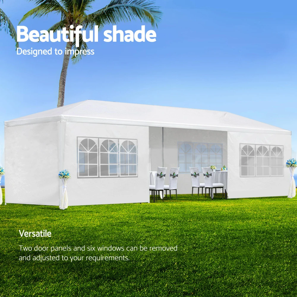 10x30ft Outdoor Canopy Tent Waterproof PE Wedding Party Gazebo with 8 Removable Window Sidewalls Heavy Duty Steel Frame for Backyard Event Catering