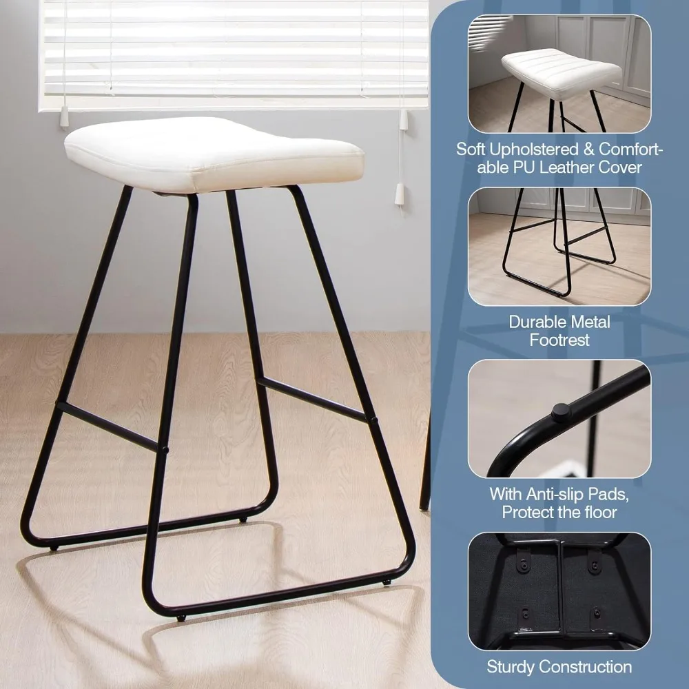 SICOTAS-Bancos Modernos, Contra Altura, Assento para Sela Branco, Banqueta para Cozinha, 24 polegadas, Conjunto de 2