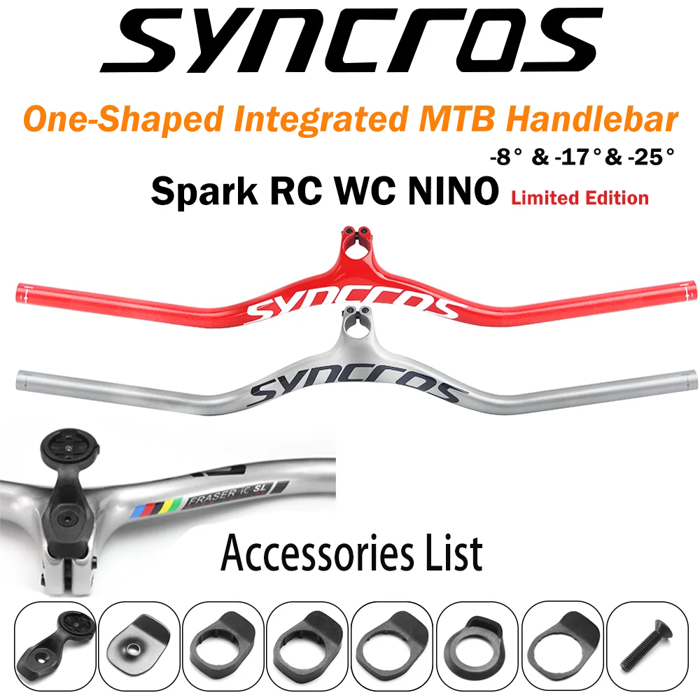 Syncros MTB Handlebar FRASER IC SL Red/Silver Spark RC WC NINO Gloss Carbon -8/-17/-25 Degree Stem with Computer Mount Spacers