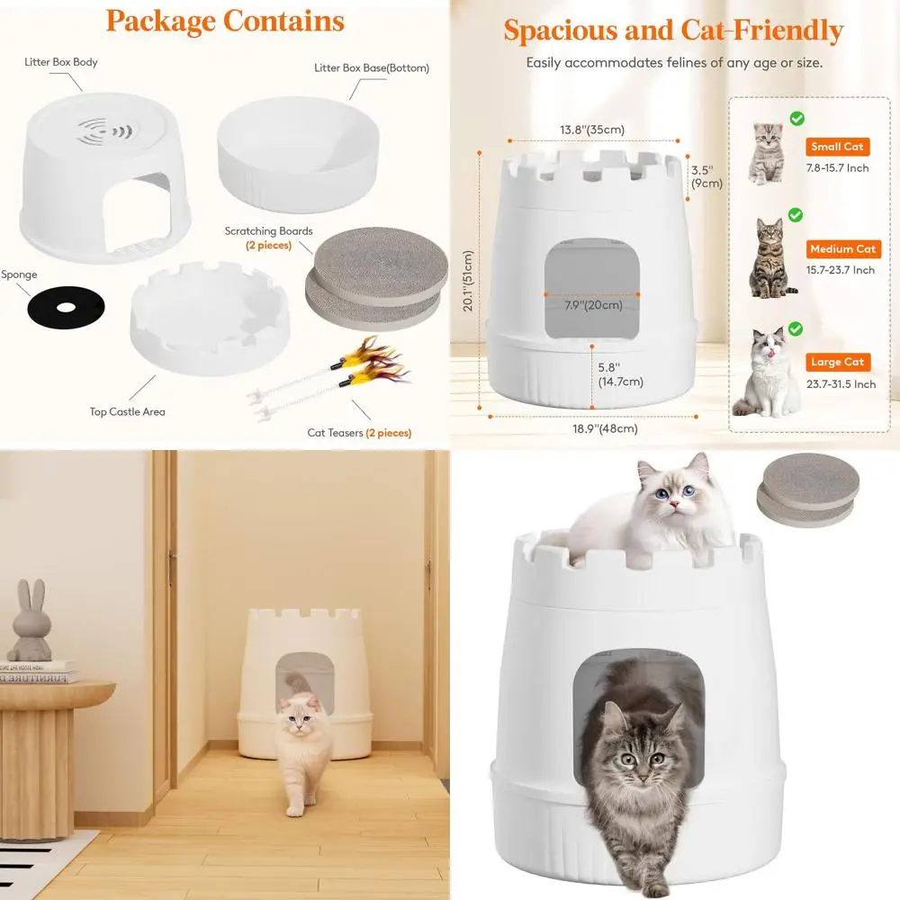 

Large White Cat House with Scratching Board, Indoor Bed Cave, Living Room & Bedroom Hideaway