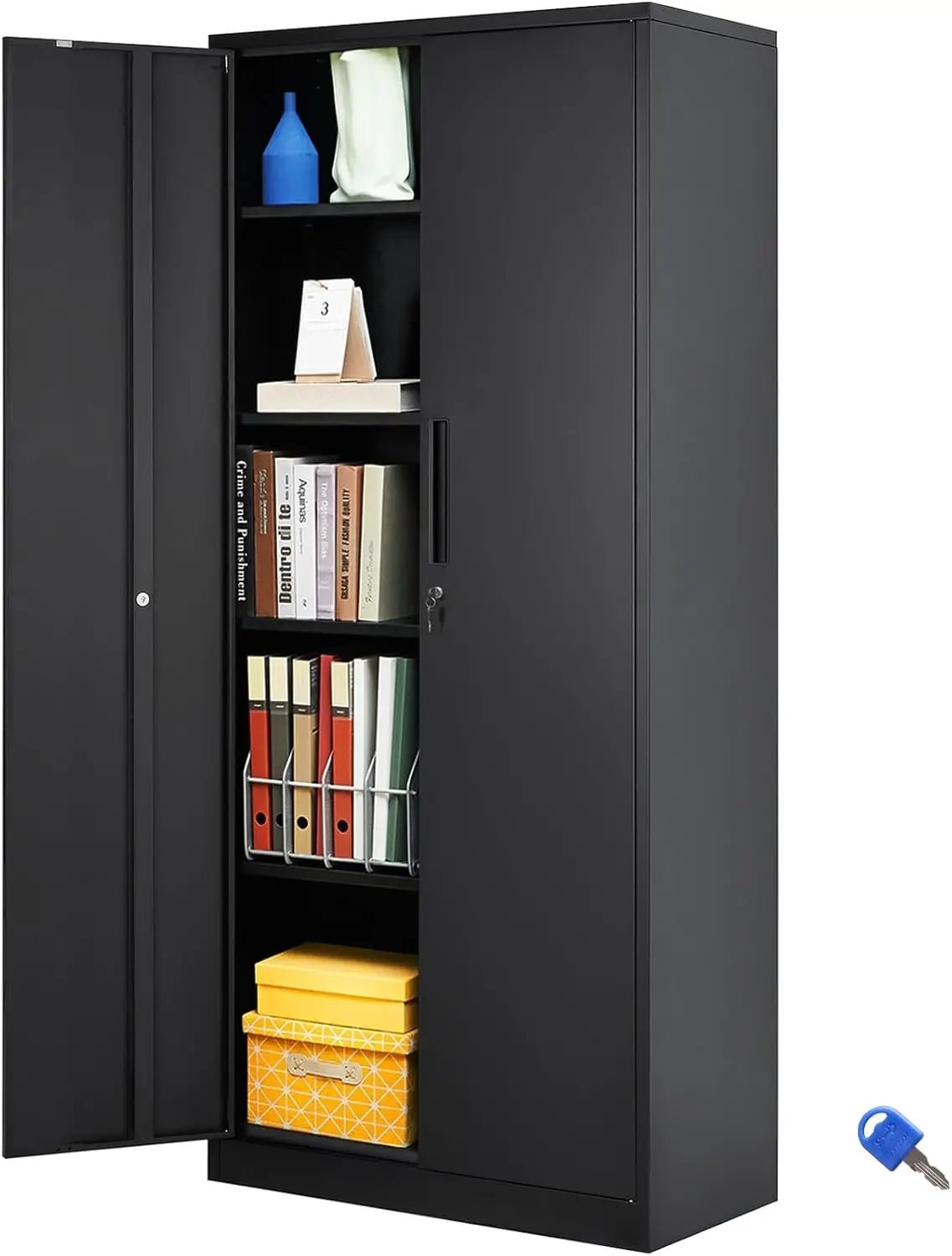 Metal Storage Cabinet, Steel Locking Storage Cabinet With 2 Magnetic Doors And 4 Adjustable Shelves, 71'' Metal Cabinet