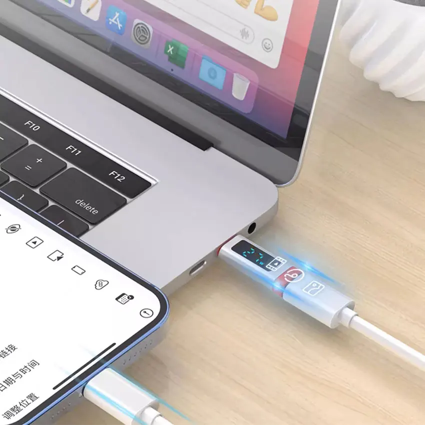 1PCS Screen USB C To Type-C Connector Digital Display Charging Cable Converter Plug Adapter Monitoring Charging Speed PD 66W