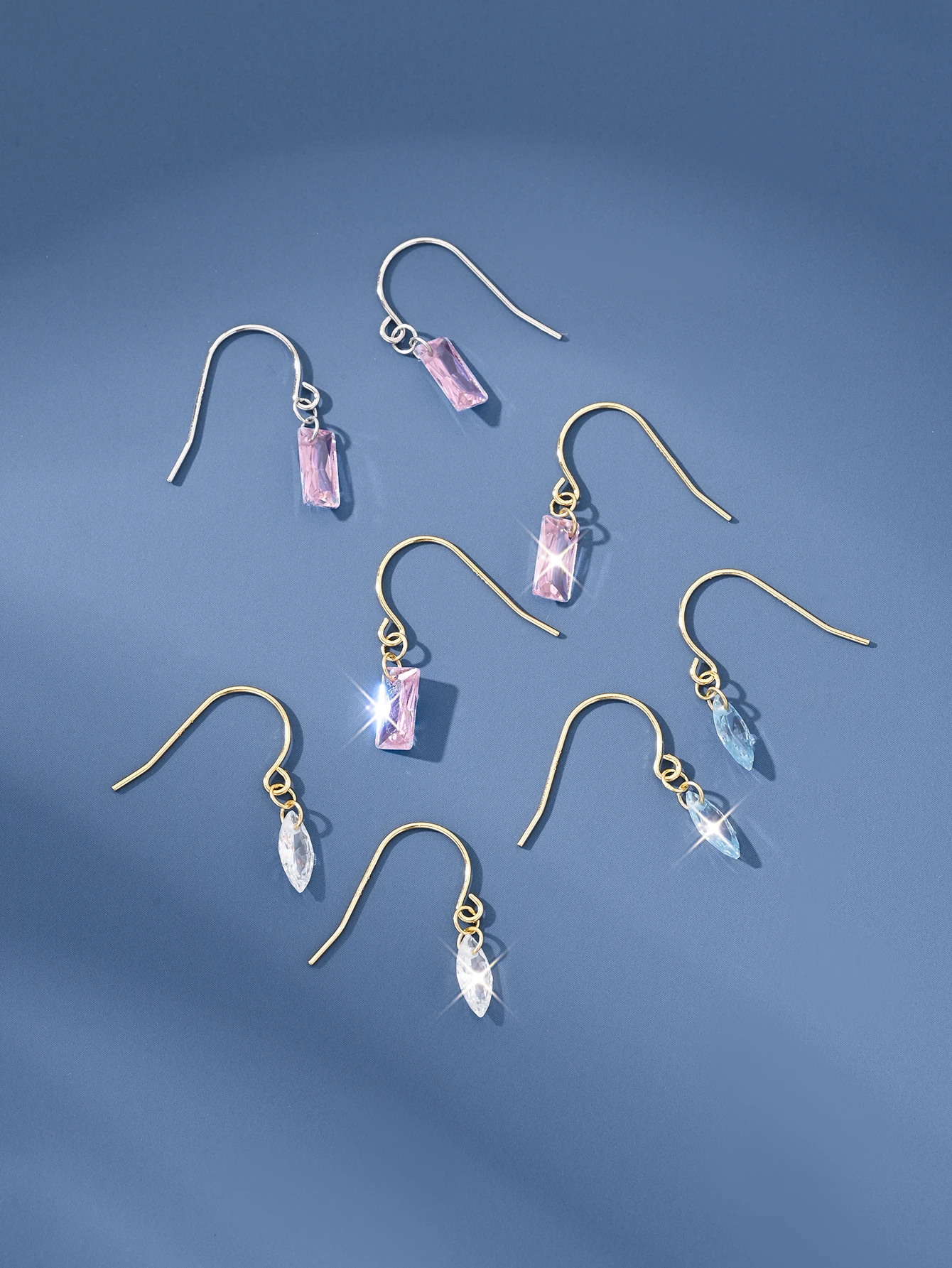 S925 Sterling Silver Multi Color Crystal Hook Earrings, Gold/Silver Tone, Geometry Dainty Drop Earrings, Women Fine Jewelry