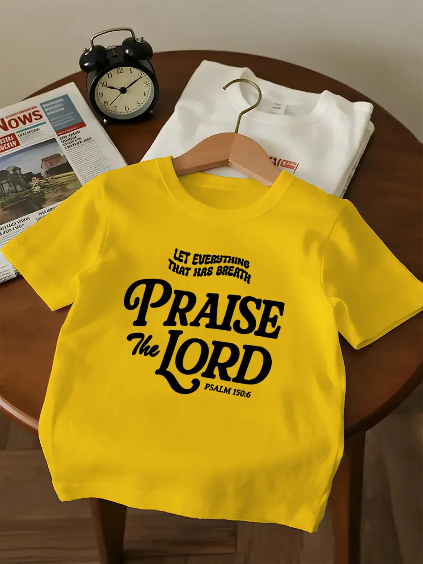 Children Red Casual T Shirt Christian Praise The Lord Bible Verse Text Pattern Print Short Sleeve Kids Faith Trendy Summer Top
