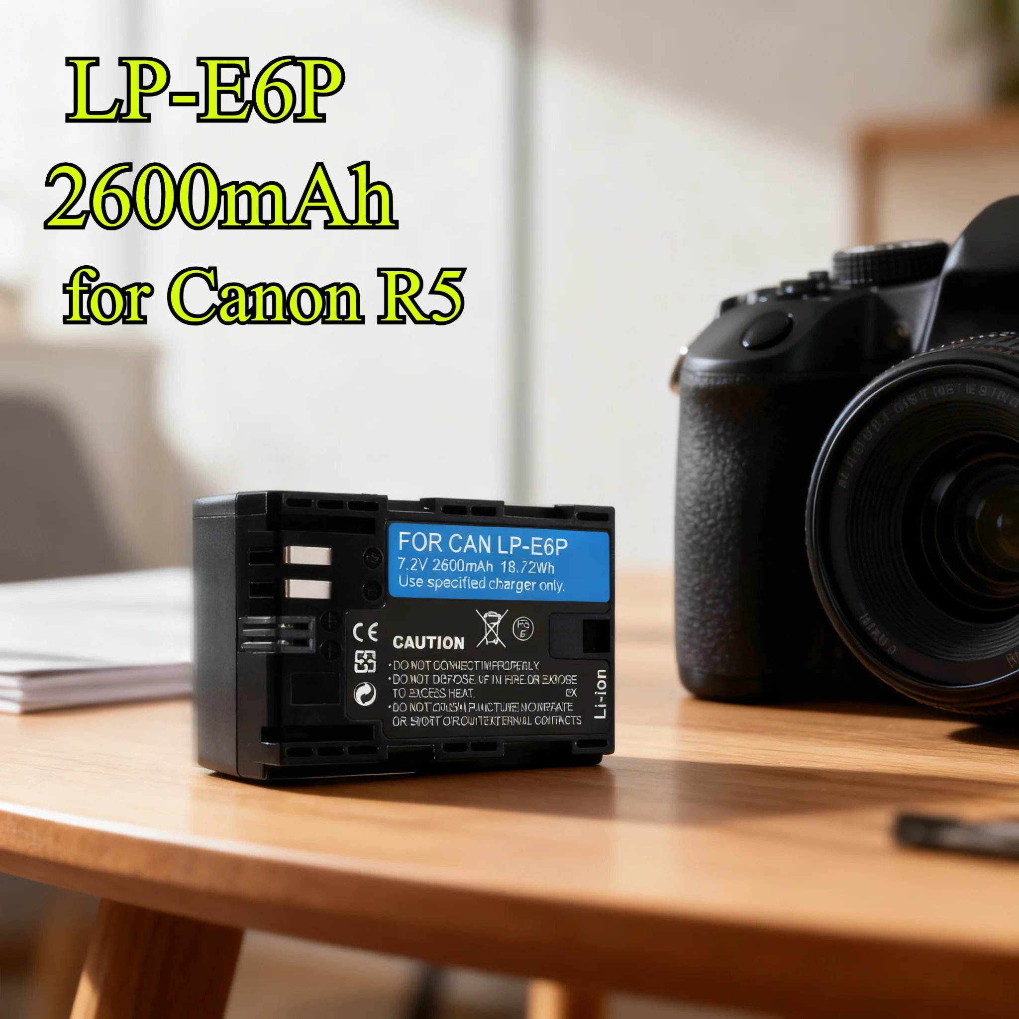 

2600mAh LP-E6P Replacement Battery for Canon R5 Mark II Camera - High Capacity Li-ion Power Cell with Long Lasting Performance