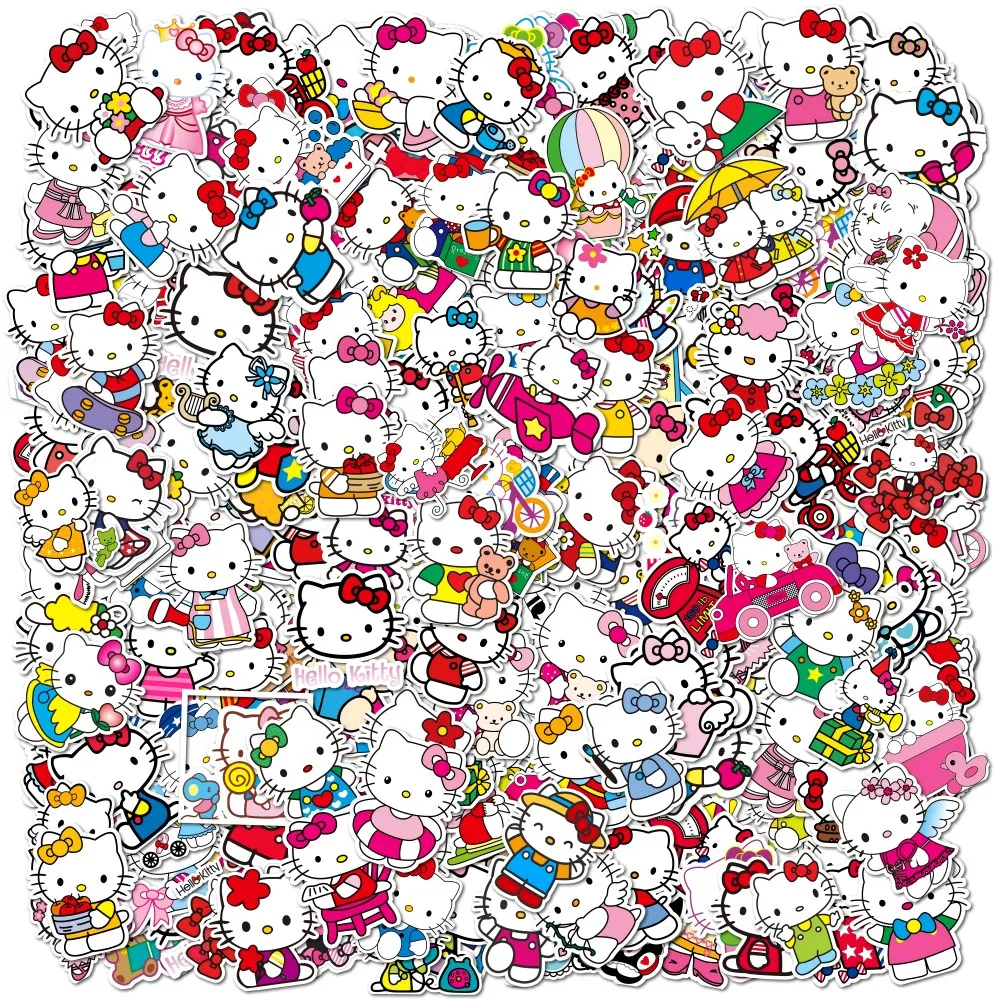100pcs Cute Hello Kitty Cartoon Stickers for Laptop Phone Case Scrapbook Guitar Kawaii Anime Sanrio Waterproof Sticker Toys