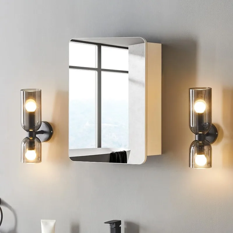 

Cabinets Bathroom Mirror Cabinet with 1 Door, Wall Mounted Storage Organizer with 2 Shelves, Over The Toilet Space Save