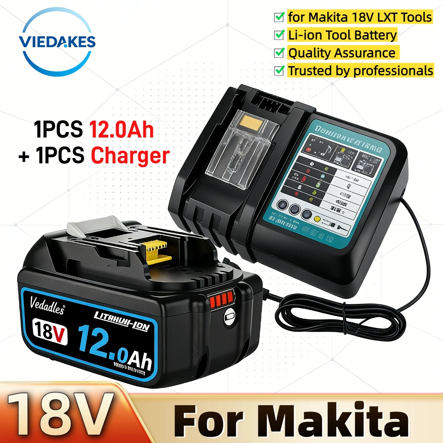 

VIEDAKES new 18V 8.0Ah/10.0Ah/12.0Ah 18v Rechargeable battery BL1830B BL1840B BL1850B tool battery For Makita 18v battery