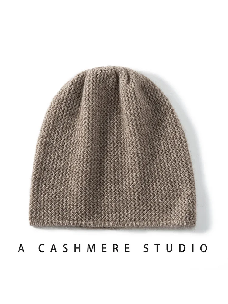 Thick Knit Openwork Beanie Caps para homens e mulheres, Moss Stitch Hat, lã macia quente, 35% de caxemira, outono e inverno, real garantido